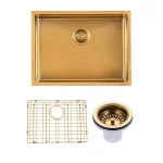600 Brushed Brass PVD Single Bowl Kitchen Sink (with Bottom Grid)