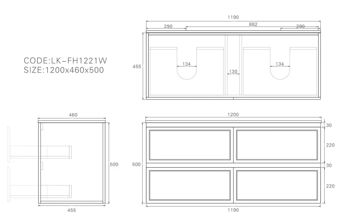 New Hamilton Federation Slim Wall Hung Cabinet Matte Black LK-FH1221NW-MB - Image 4
