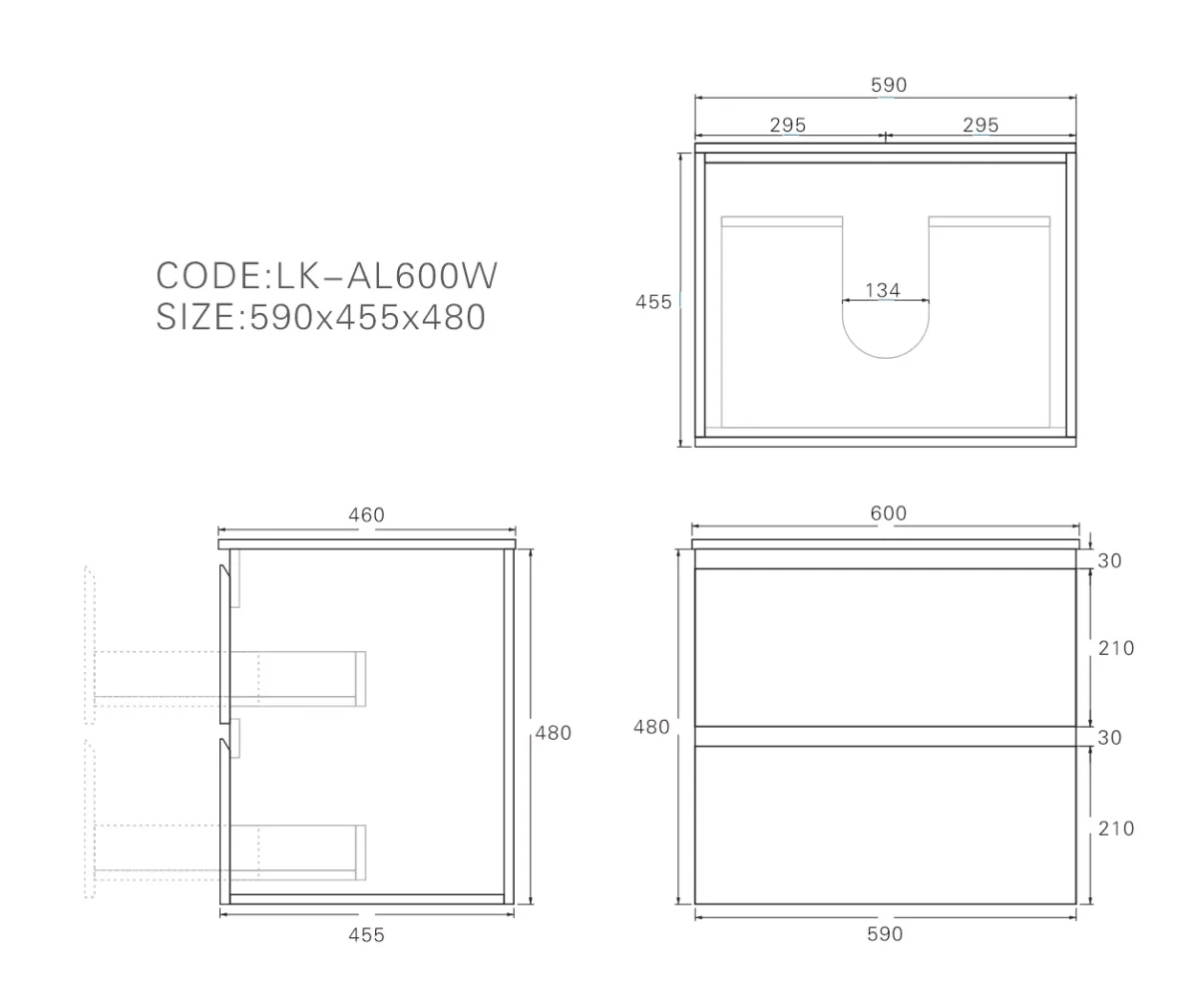Alpha Wall Hung PVC Vanity Cabinet LK-AL600W - Image 2