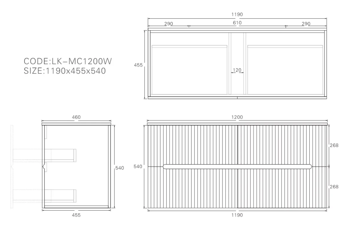 Cabarita Morden Wall Hung PVC Cabinet, Matte White LK-MC1200W-MW - Image 3