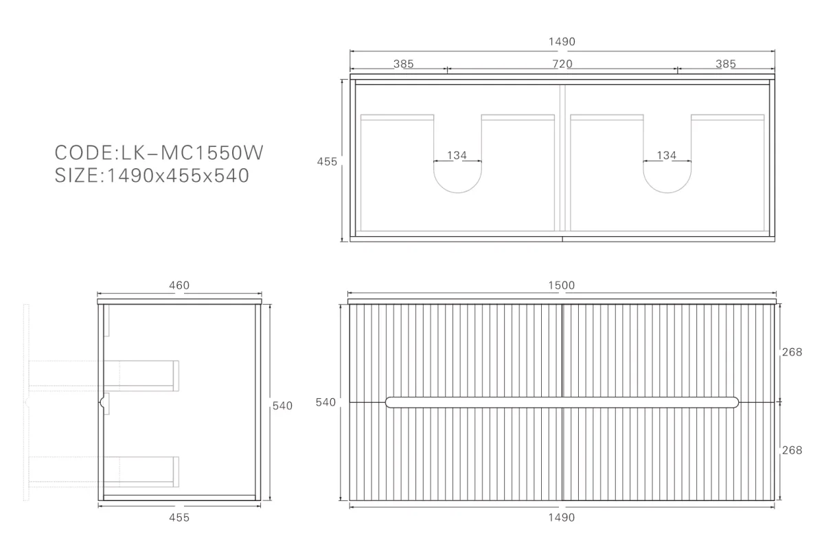 Cabarita Morden Wall Hung PVC Cabinet, Matte Black LK-MC1520W-MB - Image 3