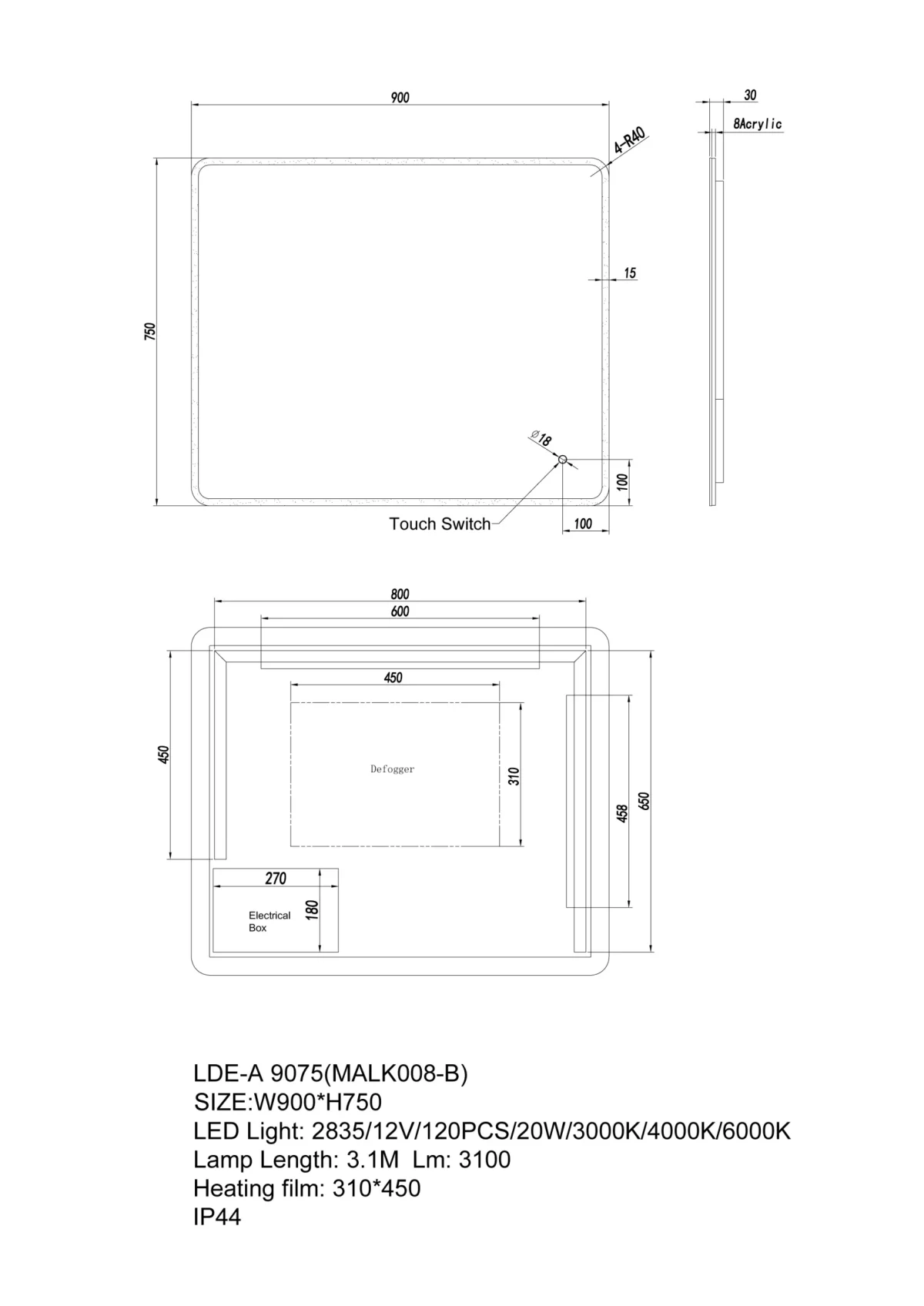Curved Rim Rectangle LED Mirror - Image 4