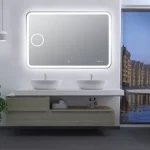Curved Rim Rectangle LED Mirror with Magnifier & Touch Sensor (3-Color Frontlit)