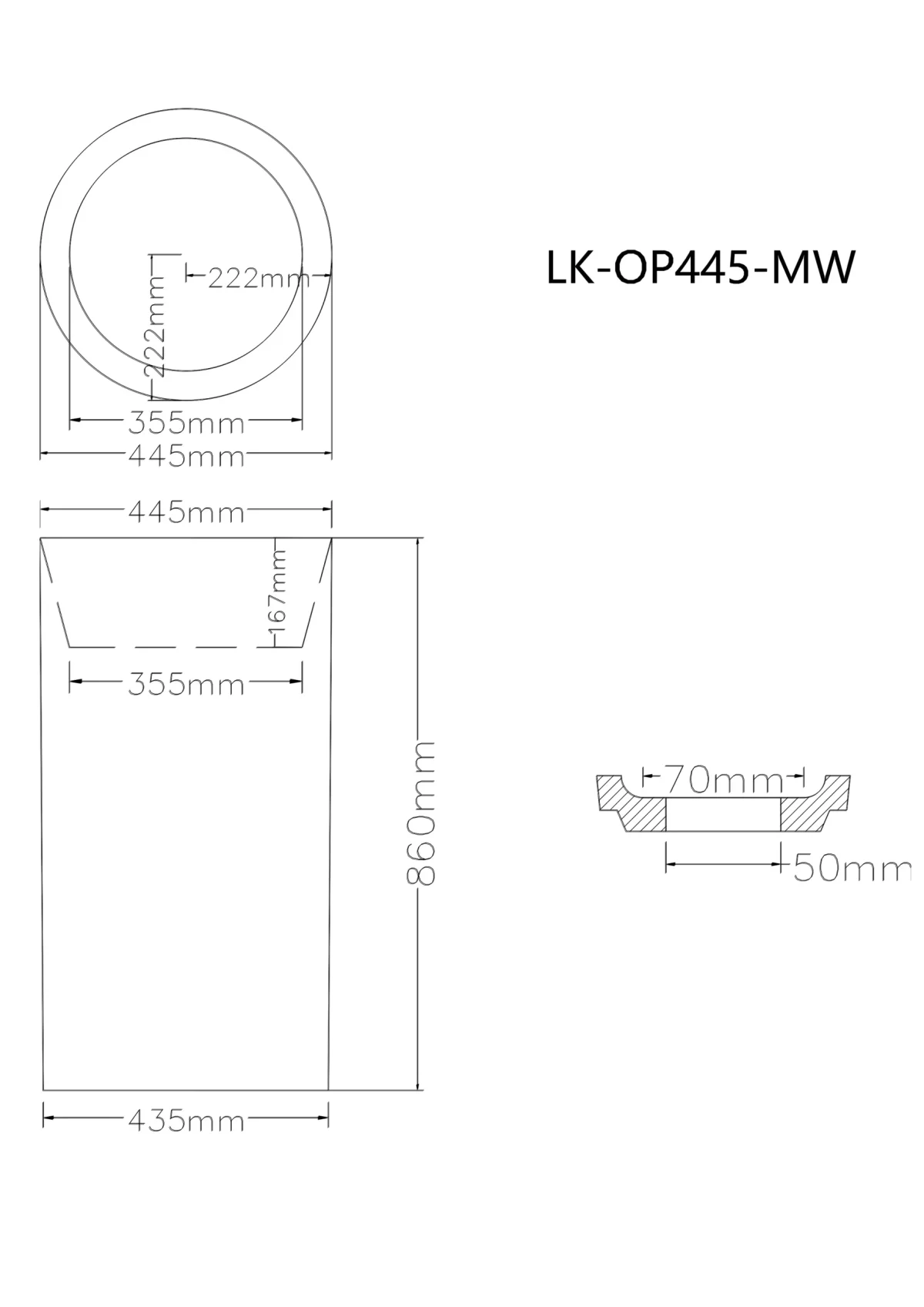 Ollia Free Standing Pedestal Art Basin LK-OP445-MW - Image 5